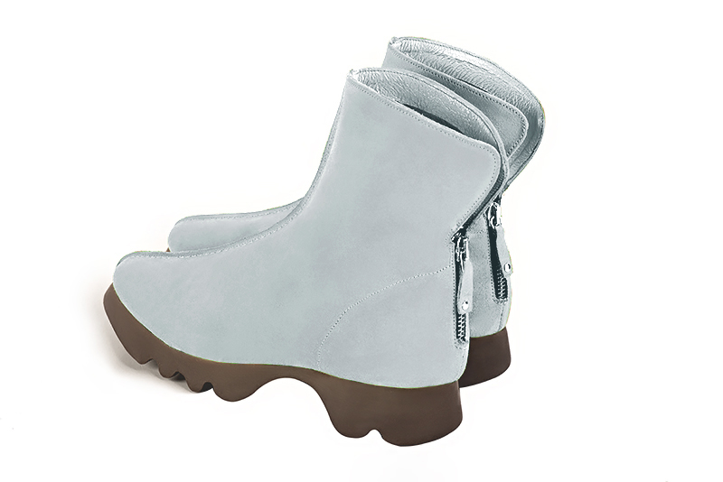 Pearl grey women's ankle boots with a zip at the back.. Rear view - Florence KOOIJMAN